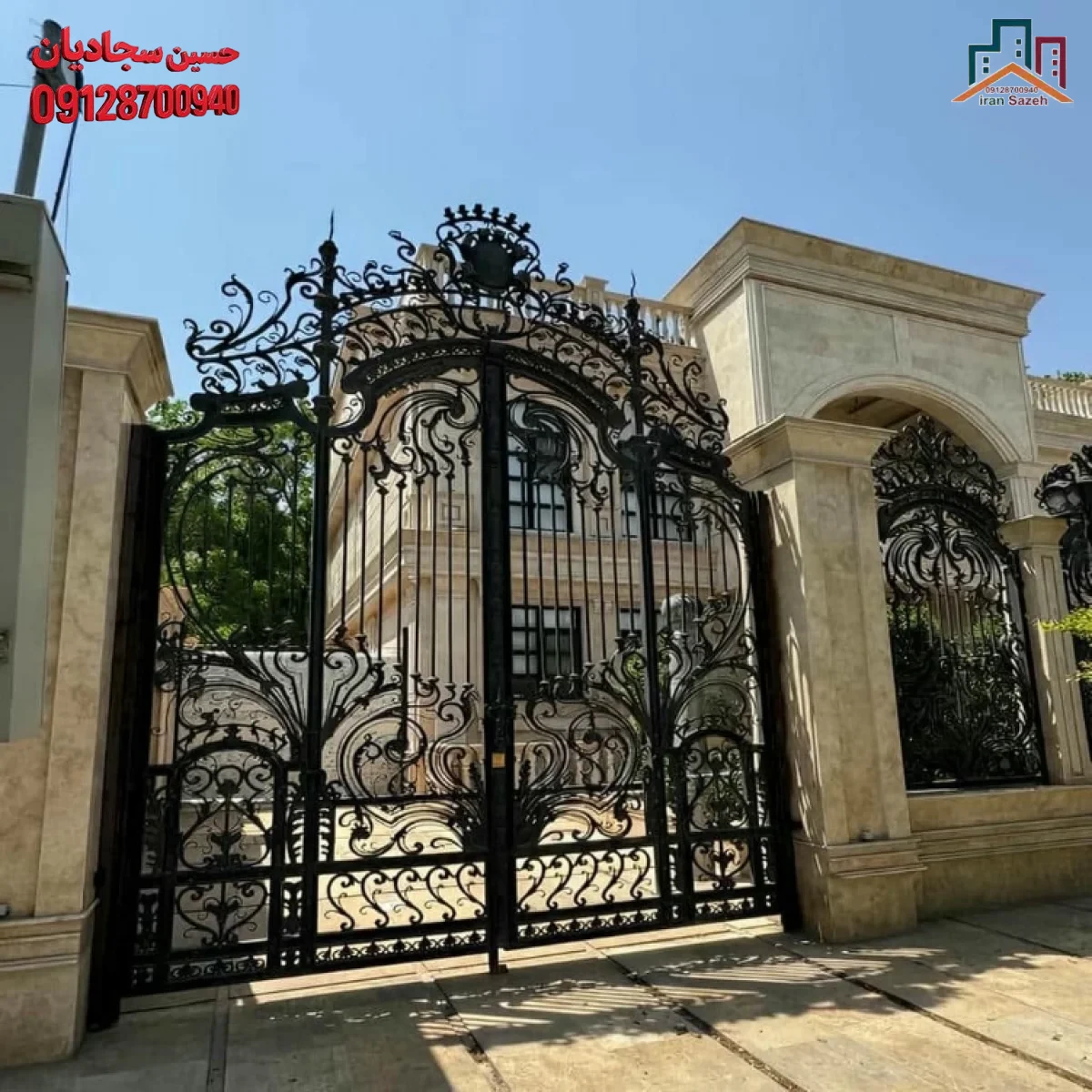 درب ویلایی فرفورژه فلزی با طراحی شیک و رنگ کورهای مقاوم